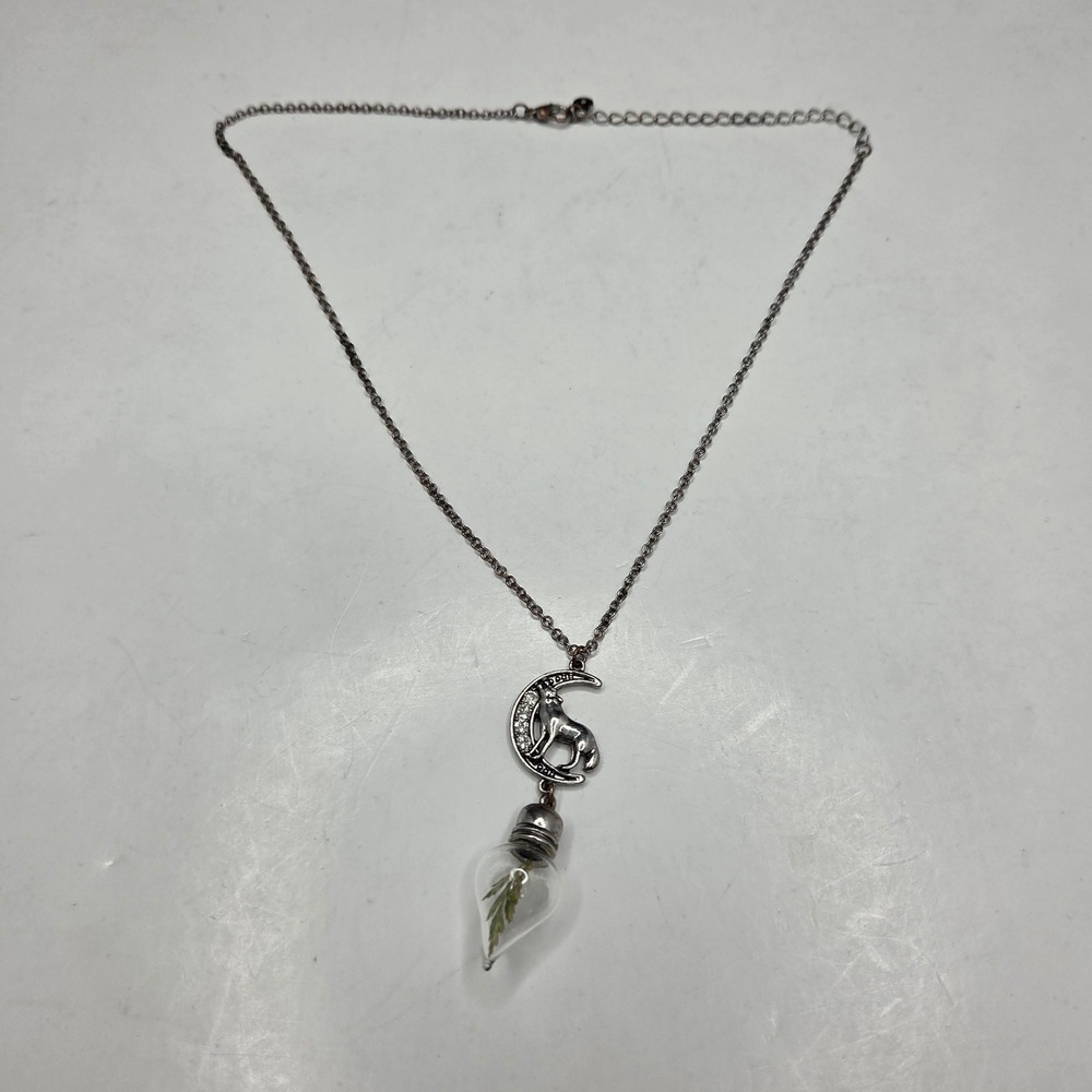 Unbranded Wolf Moon Necklace Glass Vial Preserved Plant Silver Rhinestone G8/74